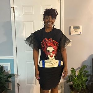 Black Tshirt dress with sheer ruffles